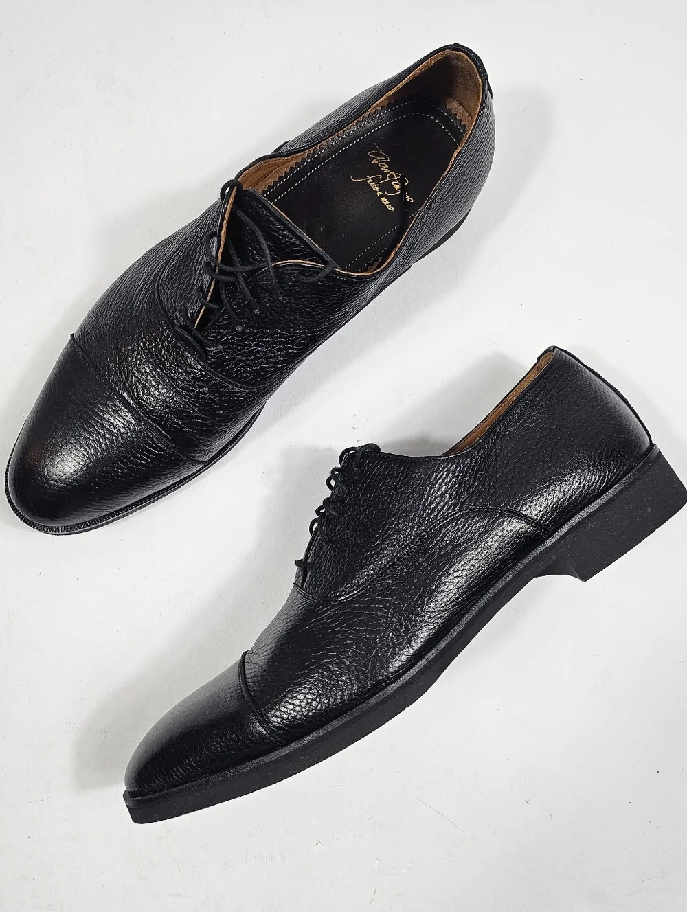 Alan Payne Bern Black Deer Skin Leather Classic Cap Toe Lace Up Oxford Shoe